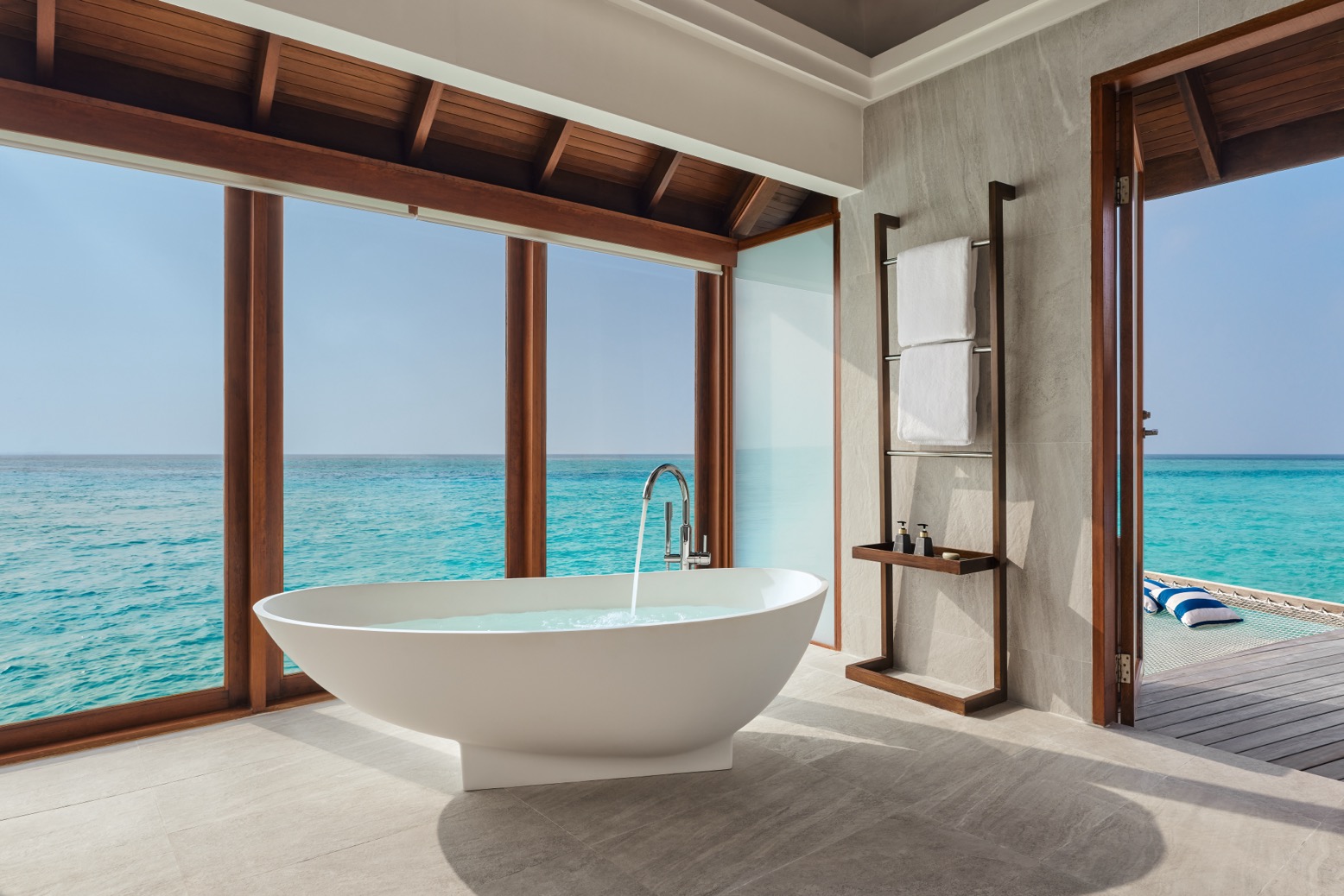 Sunset Over Water Villa Bathroom Anantara Dhigu